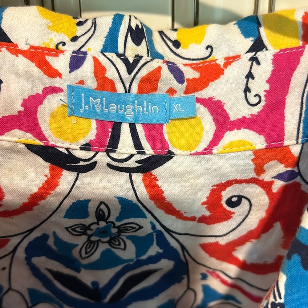 Fun colorful, J McLaughlin blouse size extra large